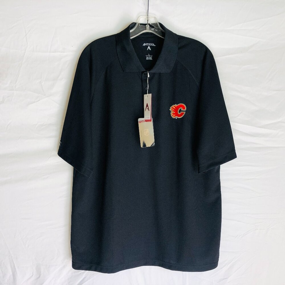 NEW Calgary Flames Antigua Men's Size Large Black Polo Shirt NWT‎